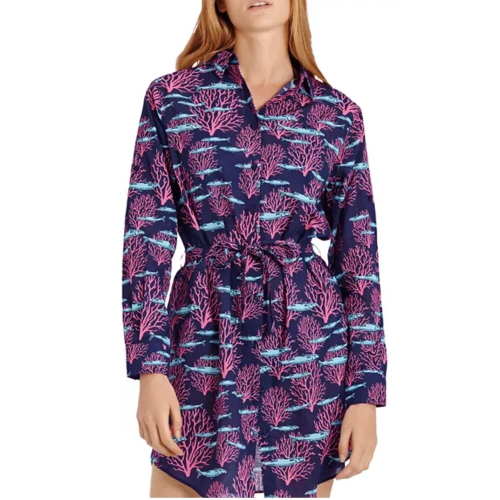 Vilebrequin Florence Swim Cover Up Shirt Dress Womens S Coral & Fishes Print